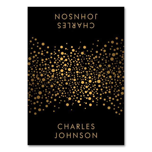 Black and Gold Confetti Dots | PLATZKARTEN Tischnummer (Vorderseite)