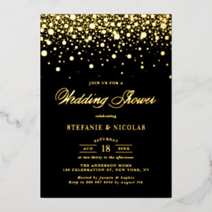 Black and Gold Confetti Dots Polterabend Folieneinladung