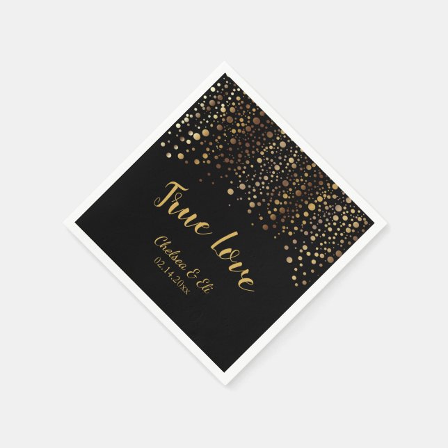 Black and Gold Confetti Dots Serviette (Ecke)
