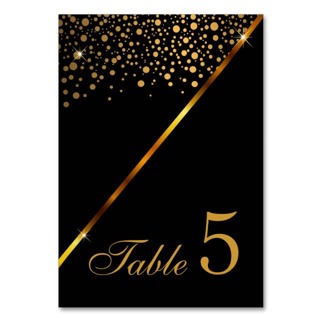 Black and Gold Confetti Dots Tischnummer (Rückseite)