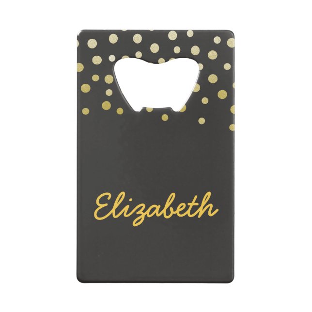 Black and Gold Confetti Geldbeutel Flaschenöffner (Vorderseite)