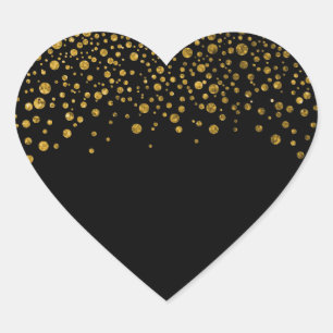 Black and Gold Confetti Herz-Aufkleber