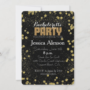 Black and Gold Confetti Imitate Glitzer Bacheloret Einladung
