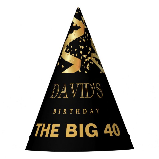 Black and Gold Confetti Party Hat Partyhütchen (Vorderseite)