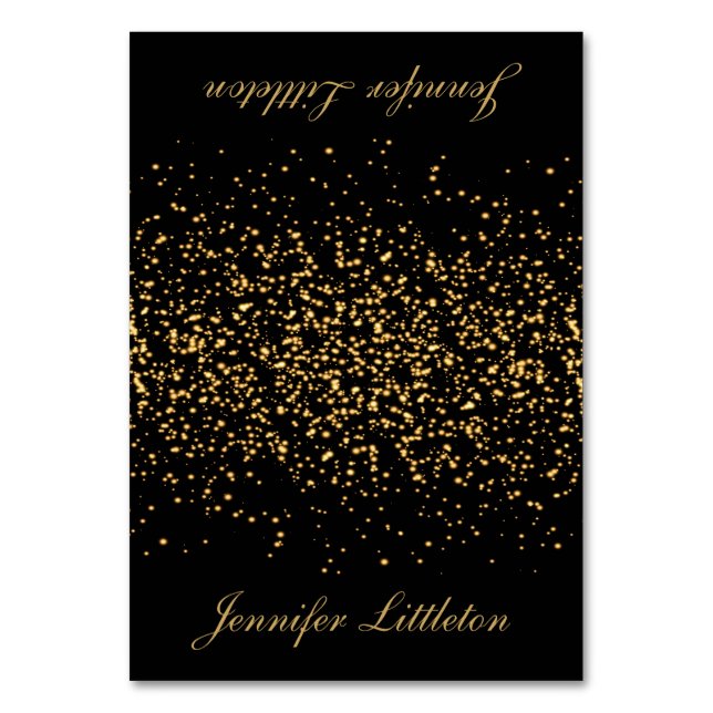 Black and Gold Confetti | PLATZKARTEN Tischnummer (Vorderseite)