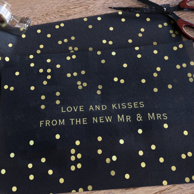 Black and Gold Confetti Vielen Dank, dass Sie Papi Seidenpapier (Faux gold confetti sprinkles on black tissue paper with space for a short message.)
