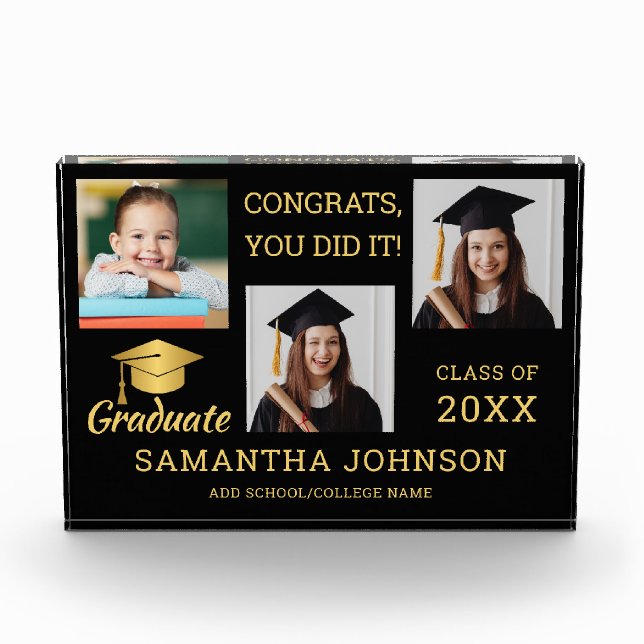 Black And Gold Congrats Grad 2025 3 Image Collage Fotoblock (Vorderseite)