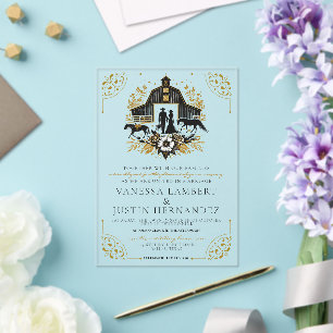 Black and Gold Country Wedding Acryleinladungen