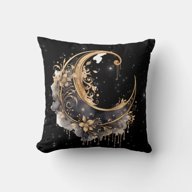 Black and Gold Crescent Moon Starween Kissen (Vorderseite)