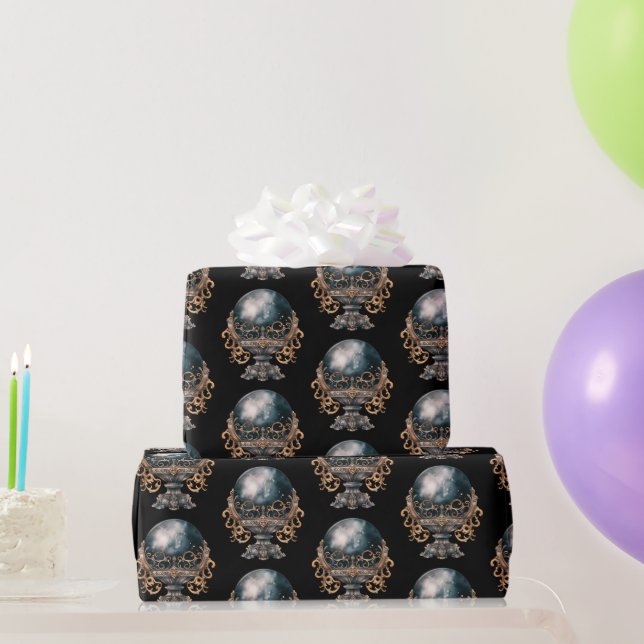 Black and Gold Crystal Ball Pattern Halloween Geschenkpapier (Partygeschenke)