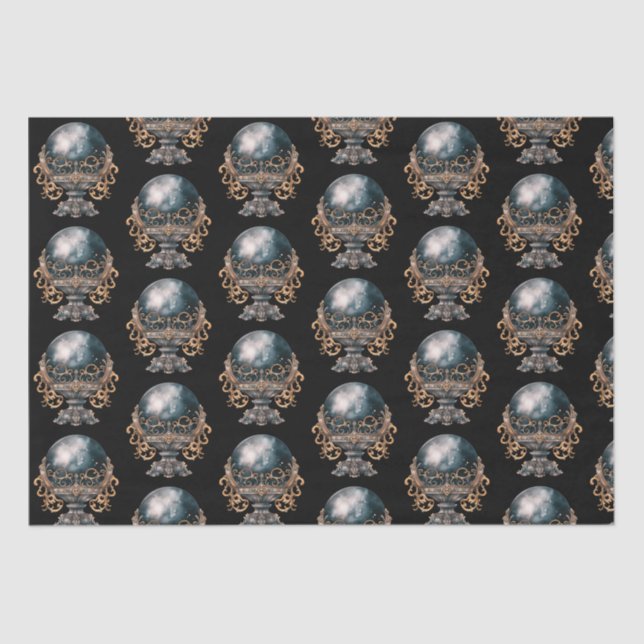 Black and Gold Crystal Ball Pattern Halloween Seidenpapier (Vorderseite)
