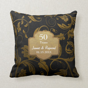 Black and Gold Damask 50. Hochzeitstag Kissen