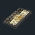 Black and Gold Damask Design | Personalize Tri-fold Geldbeutel<br><div class="desc">Wallet. Featured in a classic black and faux metallic gold with DIY text. 📌If you need further customization, please click the "Click to Customize further" or "Customize or Edit Design" area and use our design tool to resize, rotate, change text color, add text and more. ⭐This Product is 100% Customizable....</div>