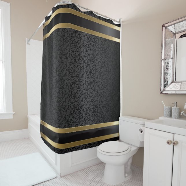 Black and Gold Damask Duschvorhang (Beispiel)