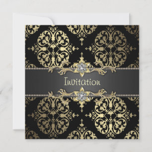 Black and Gold Damask Jedem Anlass Party Einladung