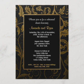 Black and Gold Damask Probe Dinner Einladung