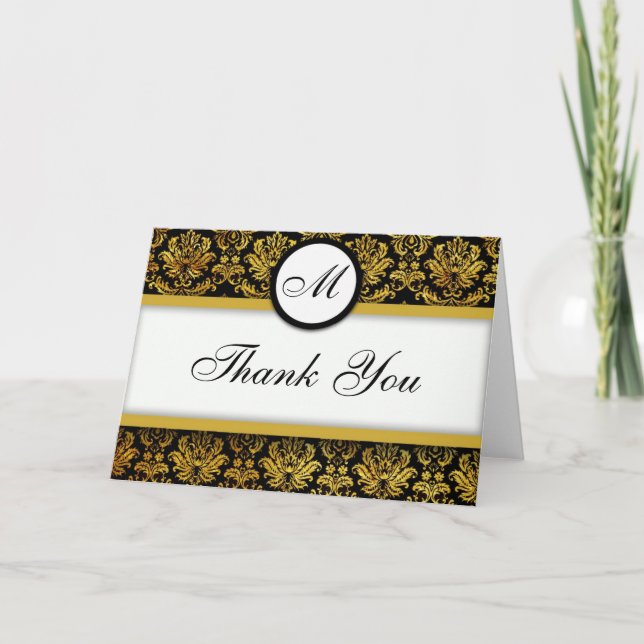Black and Gold Damask Vielen Dank an Ihre Karten (Vorderseite)