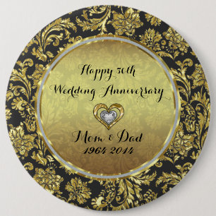 Black and Gold Damaskus 50. Hochzeitstag Button