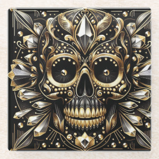 Black and Gold Diamond Skull Untersetzer