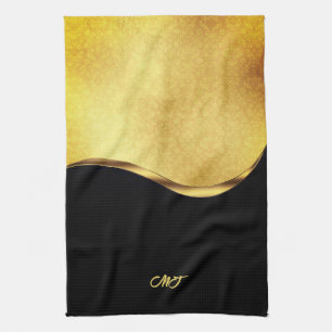 Black and Gold Dynamic Stripe Geschirrtuch