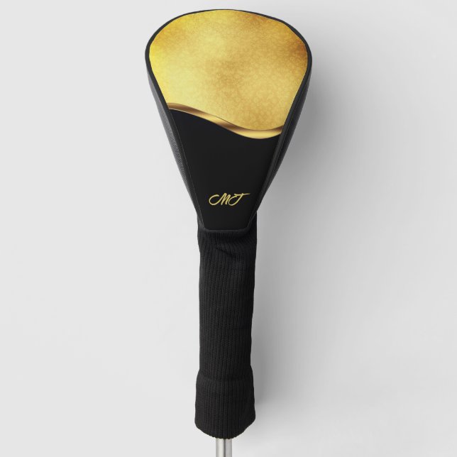 Black and Gold Dynamic Stripe Golf Headcover (Vorderseite)