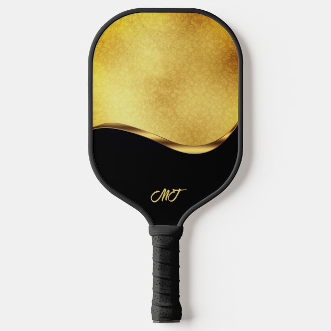 Black and Gold Dynamic Stripe Pickleball Schläger (Vorderseite)