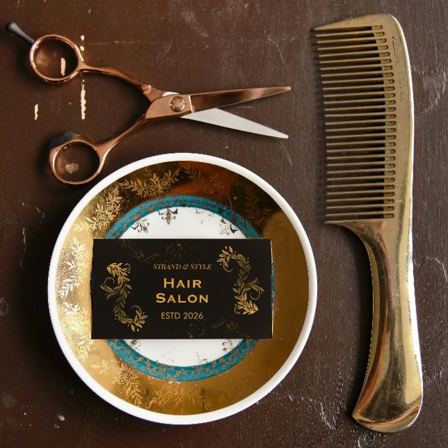 Black and Gold Elegant Luxury Style Hair Salon Visitenkarte (Von Creator hochgeladen)