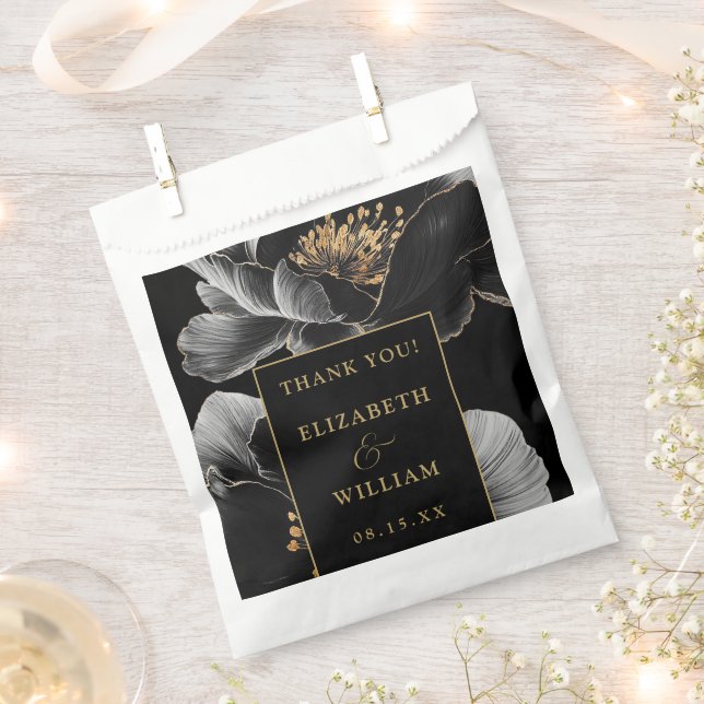 Black and Gold Elegante Blumenhochzeit Vielen Dank Geschenktütchen (Ausgeschnitten)