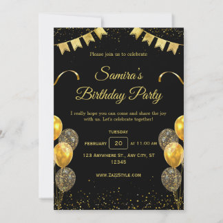 Black and Gold Elegante Einladung zum Geburtstag