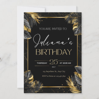 Black and Gold Elegante Einladung zum Geburtstag