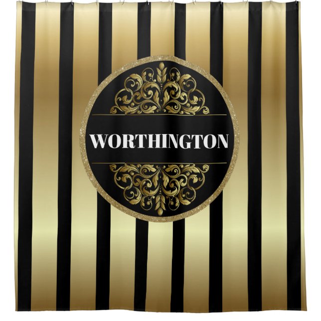 Black and Gold Elegante SHOWER CURTAIN Duschvorhang (Vorderseite)