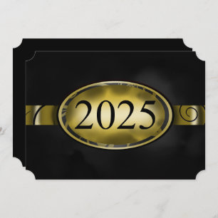Black and Gold Floral Button 2025 Graduation Party Einladung