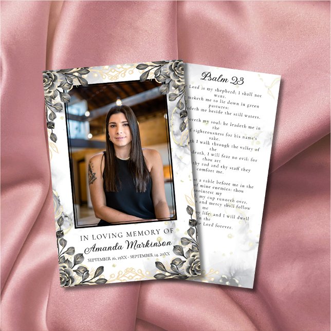 Black and Gold Floral Marmor Beerdigung Gebet Visitenkarte (Von Creator hochgeladen)