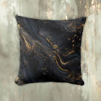 Black and Gold Fluid Marble Kissen