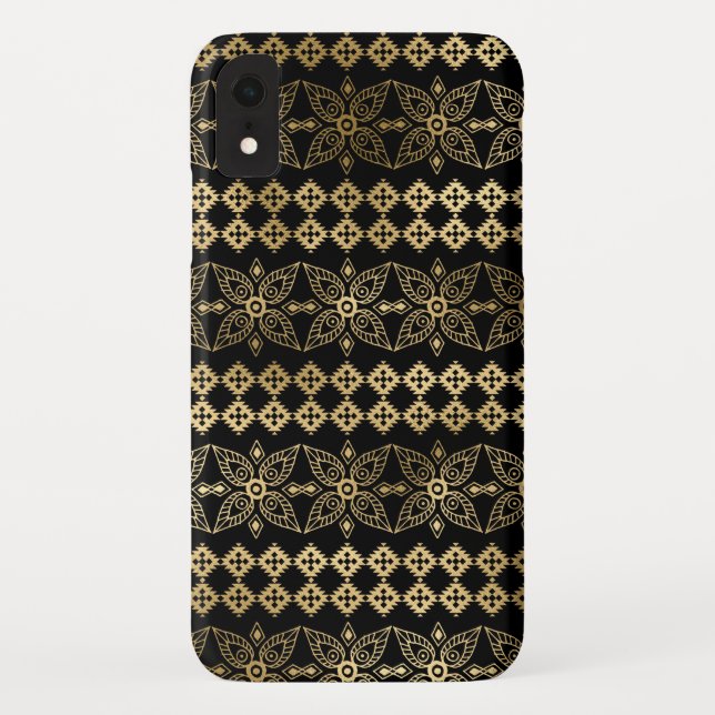 Black and Gold Foil Boho Floral Mandala Muster Case-Mate iPhone Hülle (Rückseite)