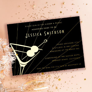Black and Gold Foil Martini Junggeselinnen-Abschie Folieneinladung