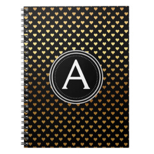 Black and Gold Foil Monogram Heart Notebook Notizblock