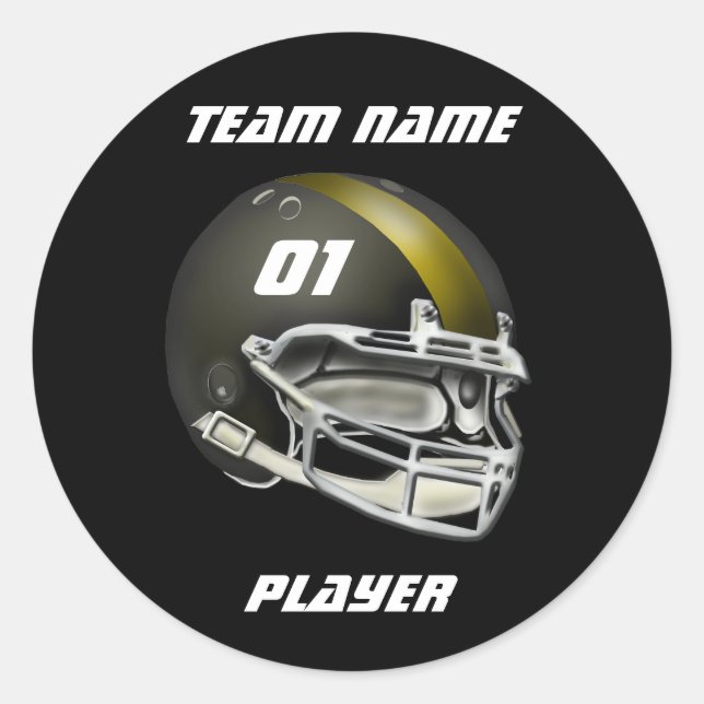 Black and Gold Football Helm Runder Aufkleber (Vorderseite)