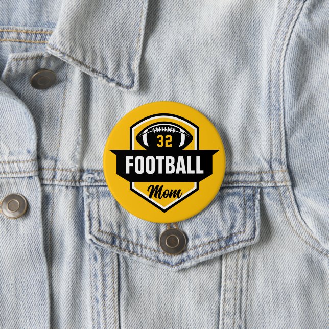 Black and Gold Football Mama Custom Jersey Number Button (Beispiel)