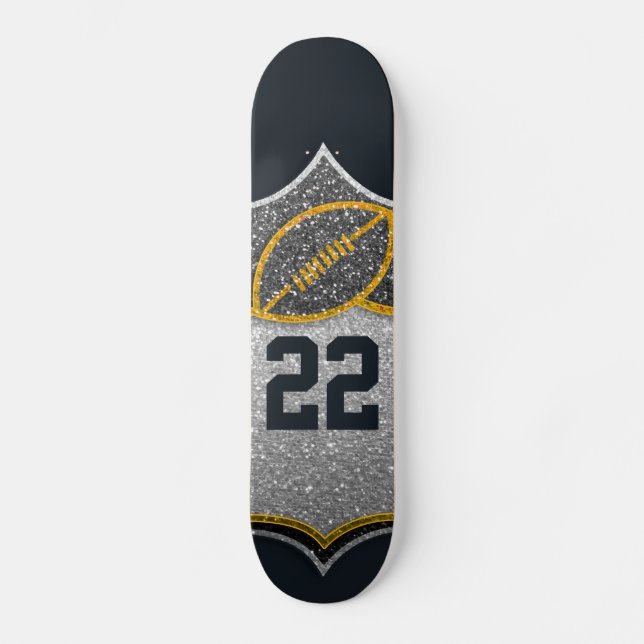 Black and Gold Football Personalisiert Jersey Numb Skateboard (Vorderseite)