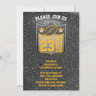Black and Gold Football Team Colors Quarterback Einladung