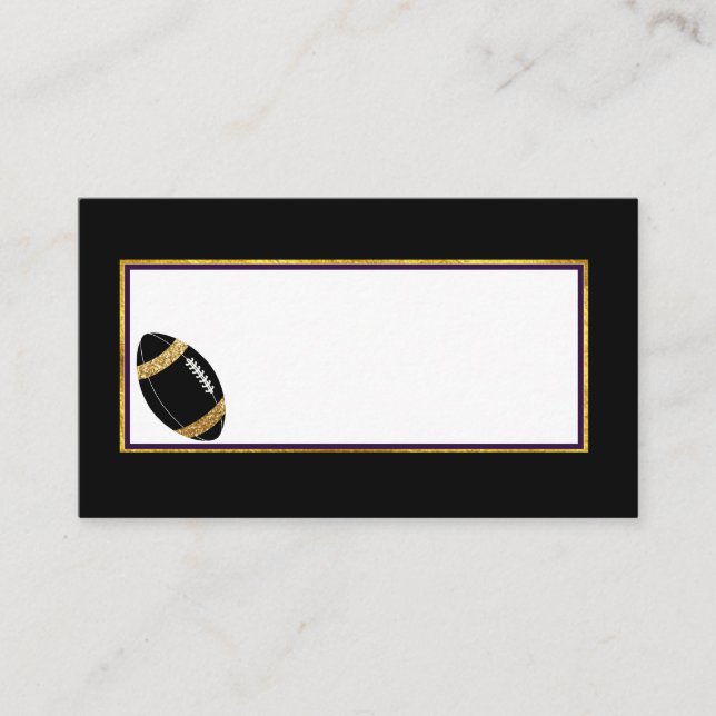 Black and Gold Football Wedding Platzkarte (Vorderseite)