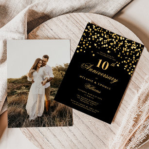 Black and Gold Foto 10. Hochzeitstag Einladung