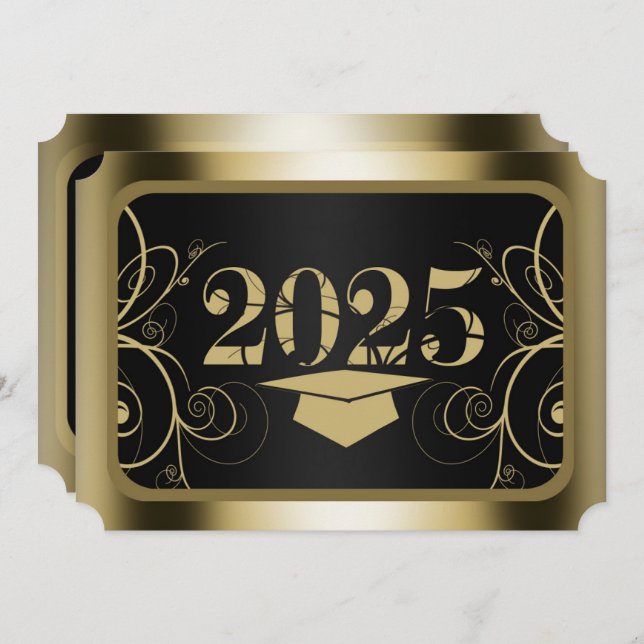 Black and Gold Frame Graduation Party Einladung (Vorne/Hinten)