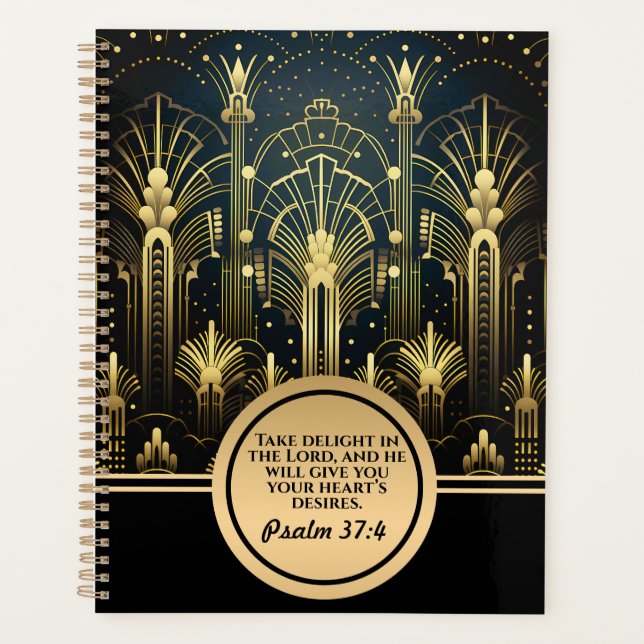 Black and Gold Gatsby Art Deco mit Bibelverse Planer (Vorderseite)
