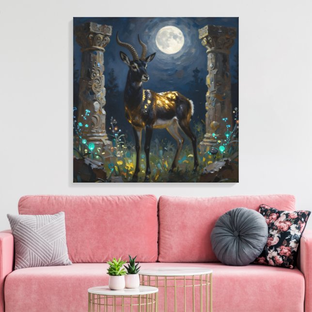 Black and Gold Gazelle | Wildlife Illustration Leinwanddruck (Insitu (Wohnzimmer))