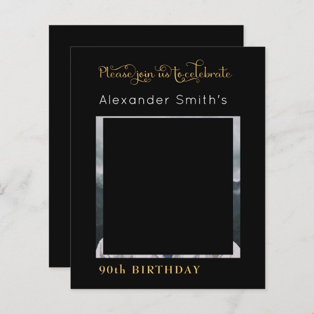 Black and Gold Geburtstags-Foto (Vorne/Hinten)