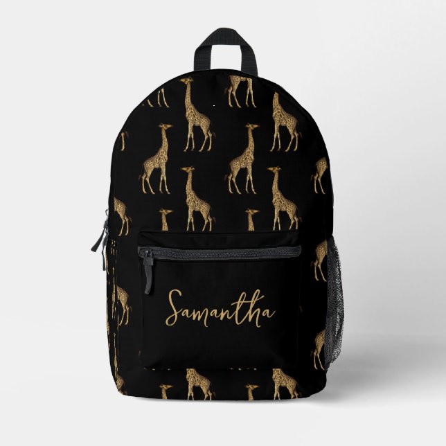 Black and Gold Giraffe Safari Bedruckter Rucksack (Vorderseite)