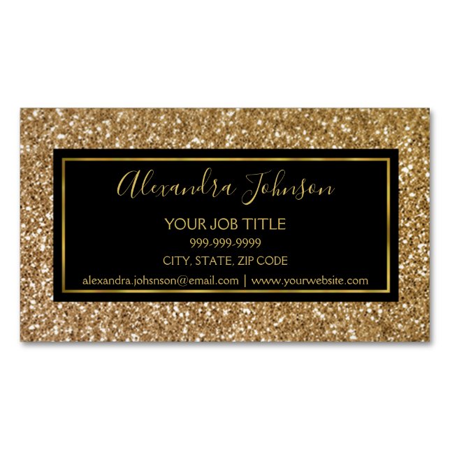 Black and Gold Girly Sparkle Glitzer Salon Magnetische Visitenkarte (Vorderseite)