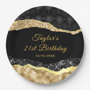 Black and Gold Glam Tars Geburtstagsparty Pappteller